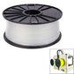 White ABS 3D printer filament spool on black reel, tightly wound filament