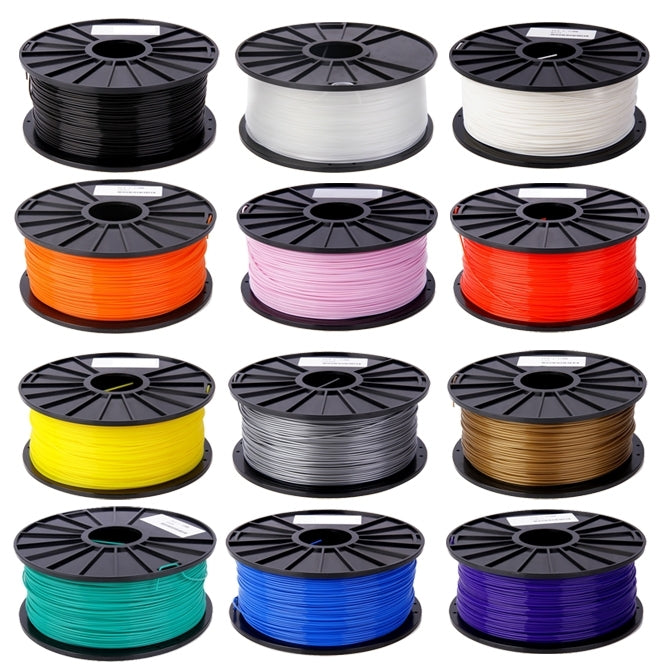 Multiple-color ABS 3D printer filament spools on black reels