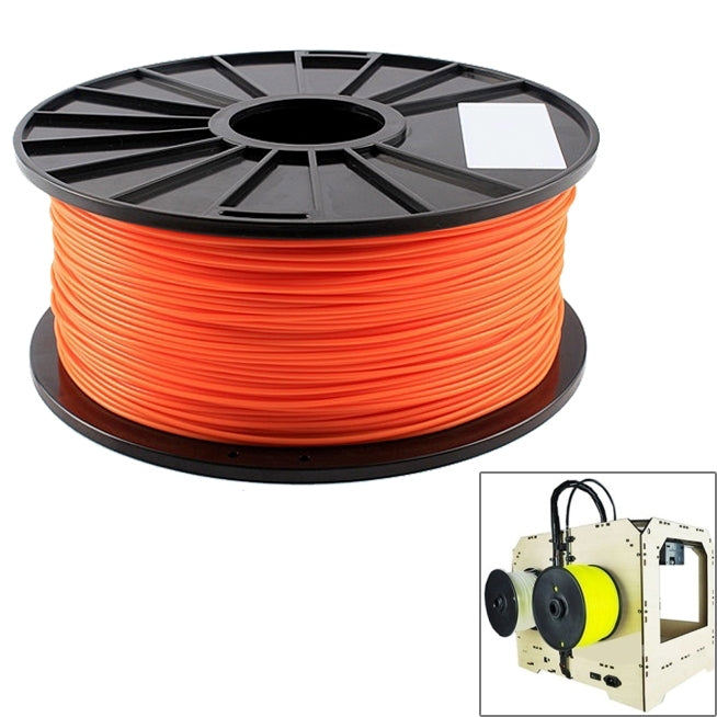 Orange fluorescent ABS 1.75mm filament spool on black reel, smooth coil wound