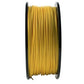 Side view of yellow ABS filament wound between black spool flanges