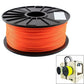 Fluorescent orange ABS 3D printer filament on black spool