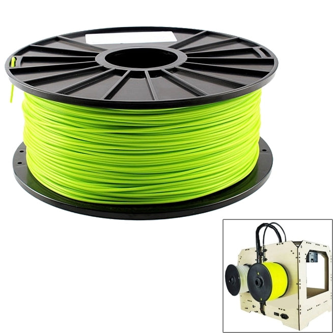Fluorescent green ABS 3D printer filament on black spool