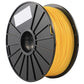 Fluorescent yellow ABS filament coil on spool, close-up