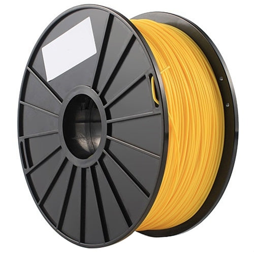 Fluorescent yellow ABS filament coil on spool, close-up
