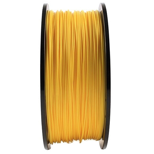 Fluorescent yellow ABS filament on spool, side view