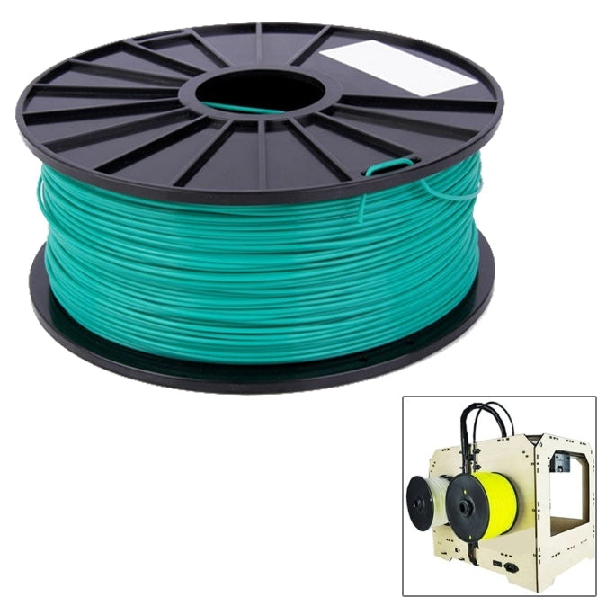 Teal PLA filament spool, 3.0 mm 3D printing filament on black reel