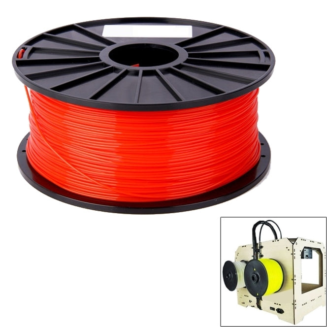Red PLA 3D printer filament spool on a black reel, 3.0 mm filament.