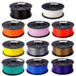 PLA filament spool assortment set with multiple colors on black reels