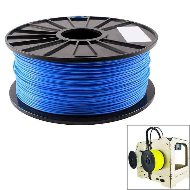 Fluorescent blue PLA filament spool wound on black reel