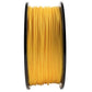 Fluorescent yellow PLA filament wound on black reel, side view