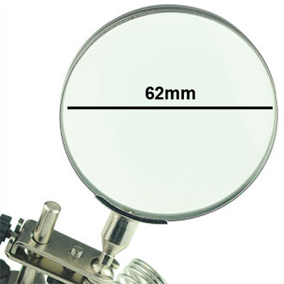 62mm round magnifying lens close-up on metal soldering stand