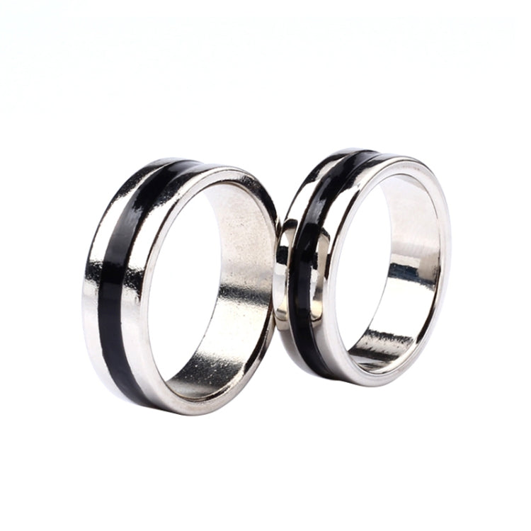 Pair of 20mm magnetic metal rings with dark accent stripe, open circle shape