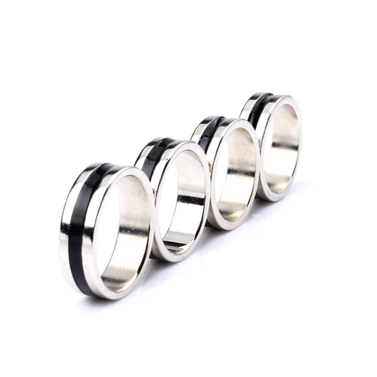 Three stacked 20mm magnetic metal rings with dark accent stripe, open circle