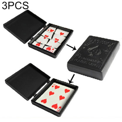 Black hinged magic card case set, open with white cards showing red hearts