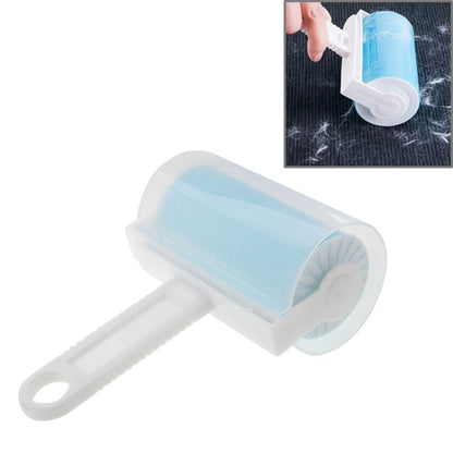 Blue silicone hair remover roller with white handle and loop grip.