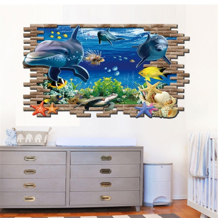 Underwater World wall sticker framed with dolphins, sharks, fish, starfish, and sea plants