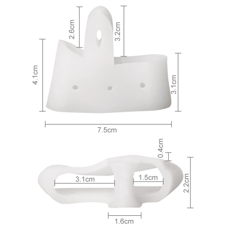 Orthopedic hallux valgus toe brace size diagram with measurements