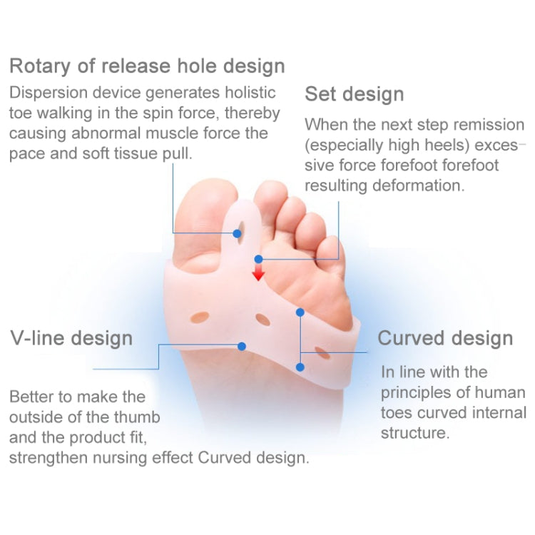 Hallux valgus toe brace design diagram with curved shape and release holes