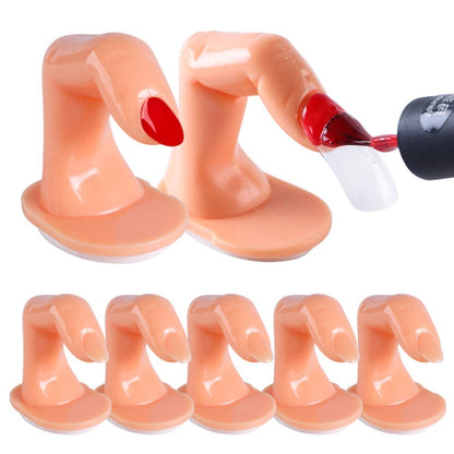 Set of 5 nail art practice fake finger tips on orange display stands