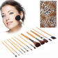 Leopard-pattern cosmetic brush set: 12 brushes in a foldable case, angled brush heads
