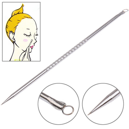 Stainless steel comedone remover needle with pointed tip and loop ring end