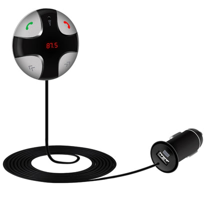 Bluetooth FM car transmitter with built-in display and 3.5mm-style port, black cable