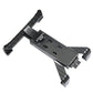 Black retractable tablet headrest bracket with adjustable arms and mounting feet