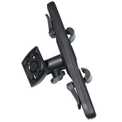 Black headrest tablet mount with side clamp pads and multi-angle bracket