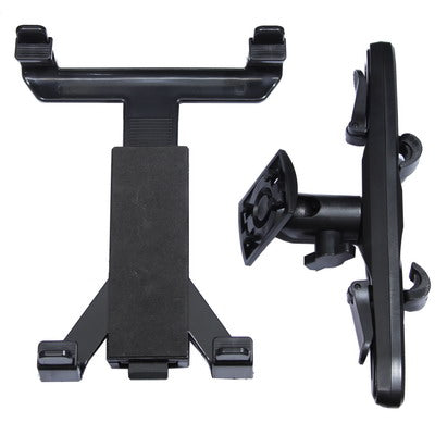 Black retractable tablet bracket holder with two clamp points and swivel mount