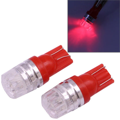 Pair of T10 COB LED brake bulbs with red housing and clear lens, wedge base