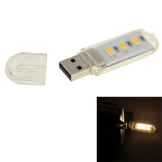 USB LED light with clear case, removable cap, and warm white glow