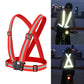 Red reflective running safety vest with crossed shoulder straps and front fastening buckle