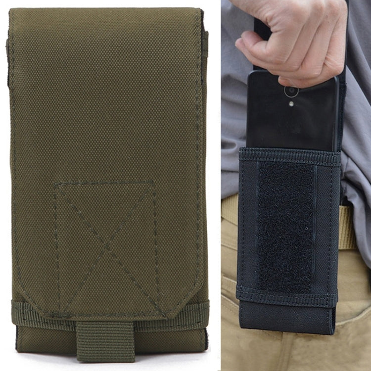 Olive green fabric cell phone pouch with flap and hook-and-loop closure