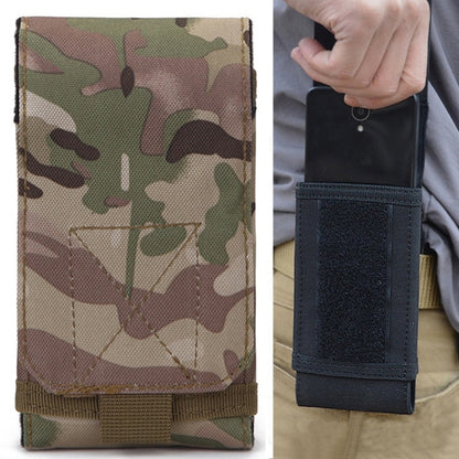 Camouflage fabric cell phone pouch with front flap and adjustable belt loop strap