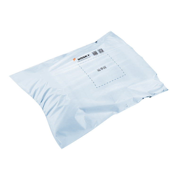 Light blue air-cushion mailing bag with printed label and QR area