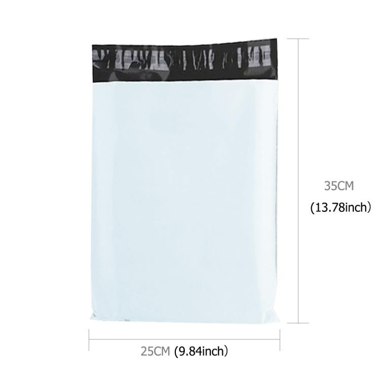 White mailing bag with black top strip, size 25 x 35 cm