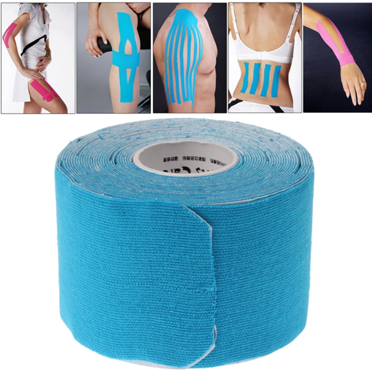 Blue waterproof kinesiology tape roll, side wrap and corner seam visible