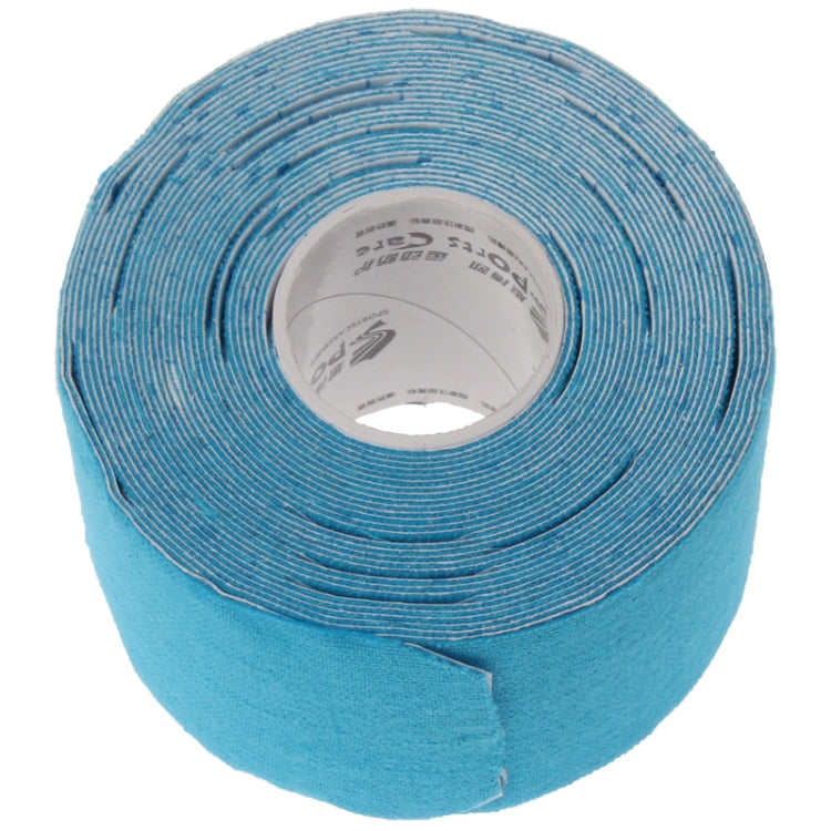 Blue waterproof kinesiology tape roll with printed inner core visible