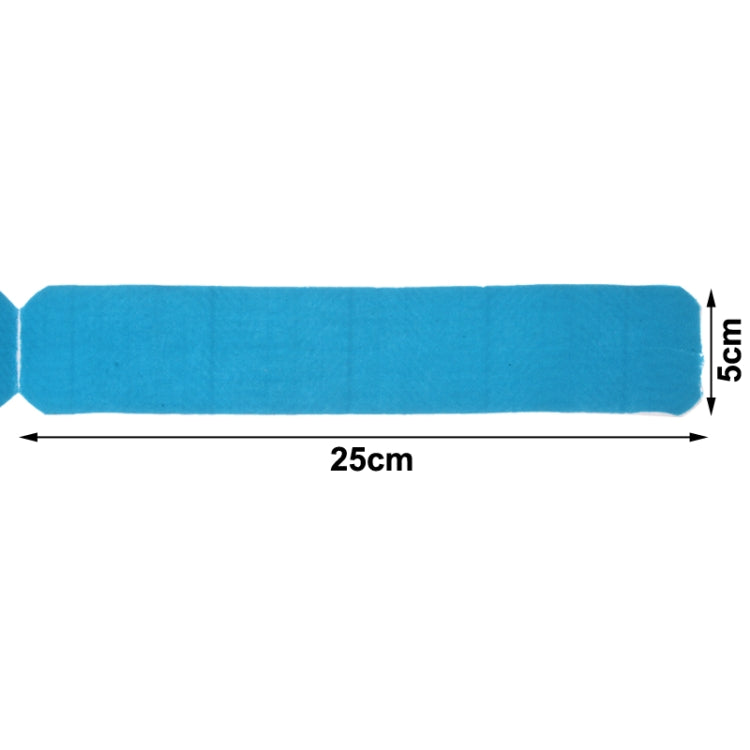 Blue waterproof kinesiology tape strip with 25cm length and 5cm height marks