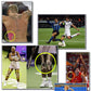 Kinesiology tape placed on athletes' legs and shoulders for muscle support