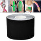 Black waterproof sports muscle tape roll, 5cm wide tape wound on inner core.