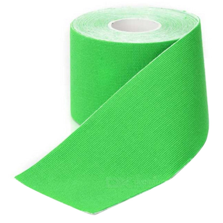 Green waterproof sports muscle tape roll with extended strip, ready to apply.