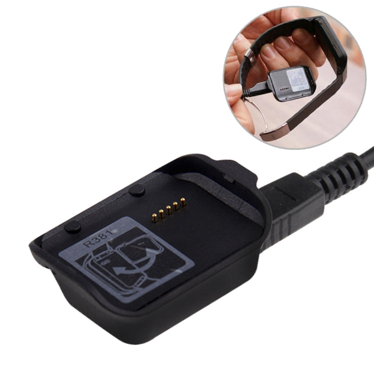 Black Bluetooth bracelet charging dock with cable and charging contact pins