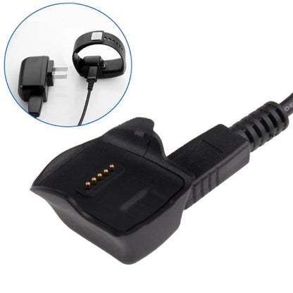Black bracelet charger dock with gold contact pins and wrist strap, with cable
