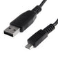 Black USB charging cable with USB plug and small end connector