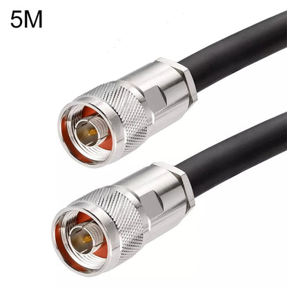 5m N male to N male coax cable, black with silver connector ends