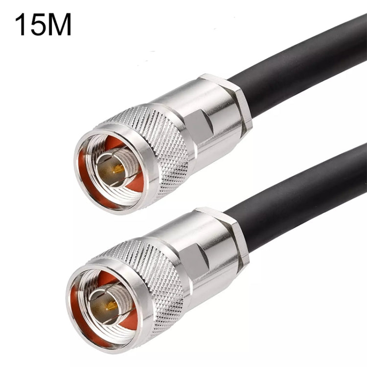 15m N male to N male coax cable, black with silver connector ends
