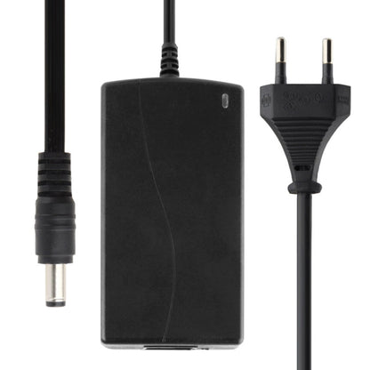 Black 12V DC AC power adapter with barrel plug and 2-pin AC plug cable