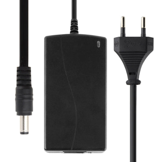 Black 12V DC AC power adapter with barrel plug and 2-pin AC plug cable