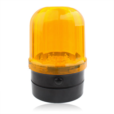 Yellow 6-LED strobe warning light with black base and clear dome lens